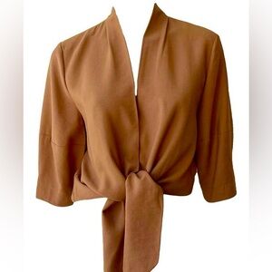 The Sei Tie Front Blouse in Chai Half Sleeve V Neckline Brown Top Size 2